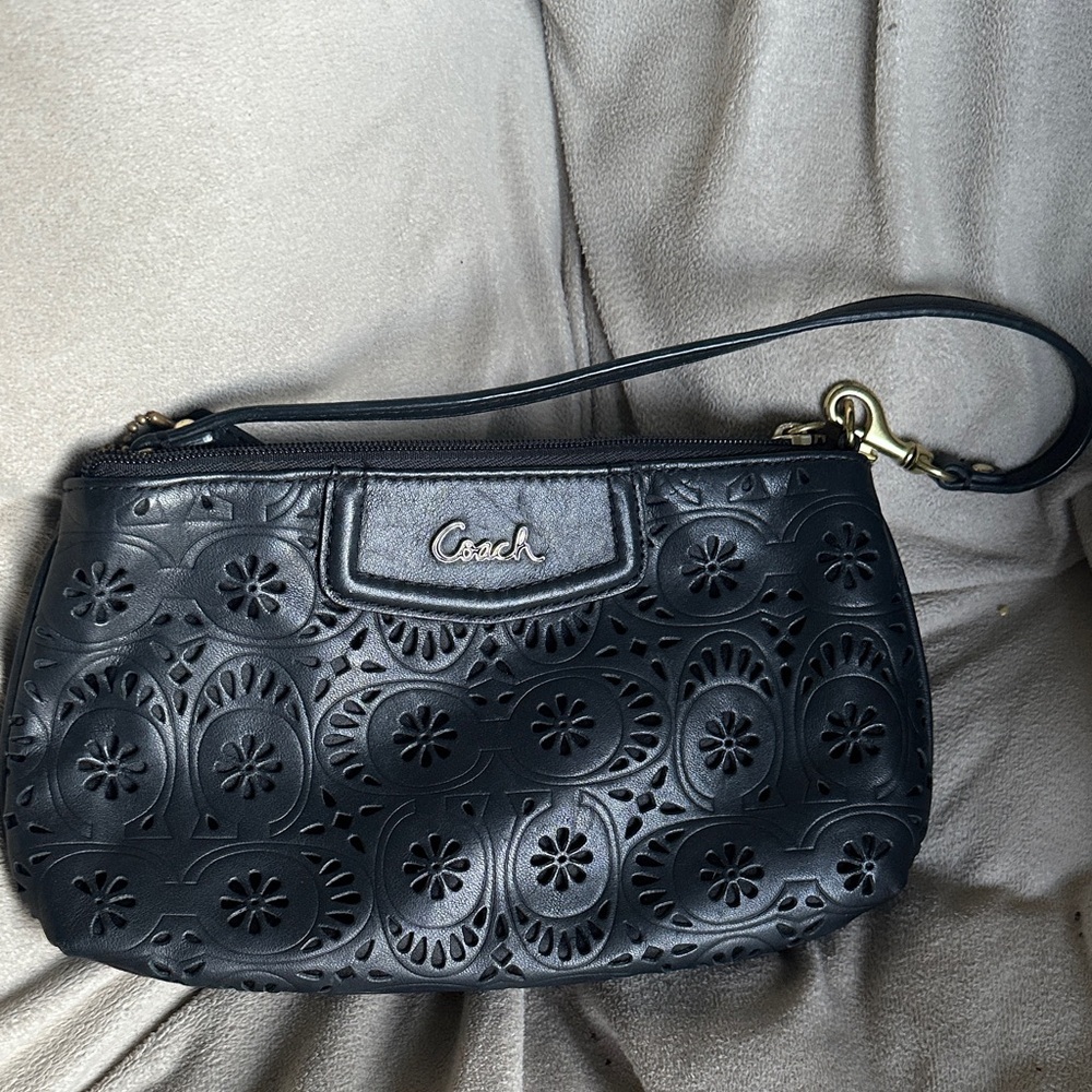 Coach Black Floral Cutout Wristlet